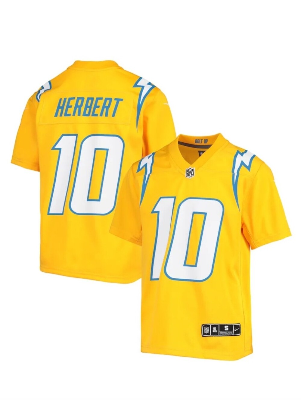 Nike Los Angeles Chargers Justin Herbert Yellow Alternate Jersey Youth Size XL